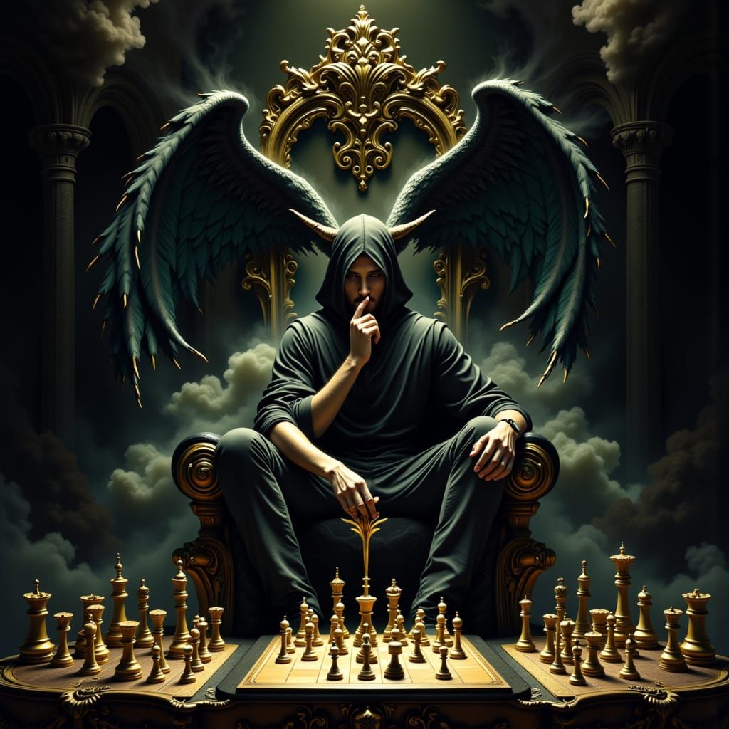L on Throne: Chessboard Showdown in Surreal Style