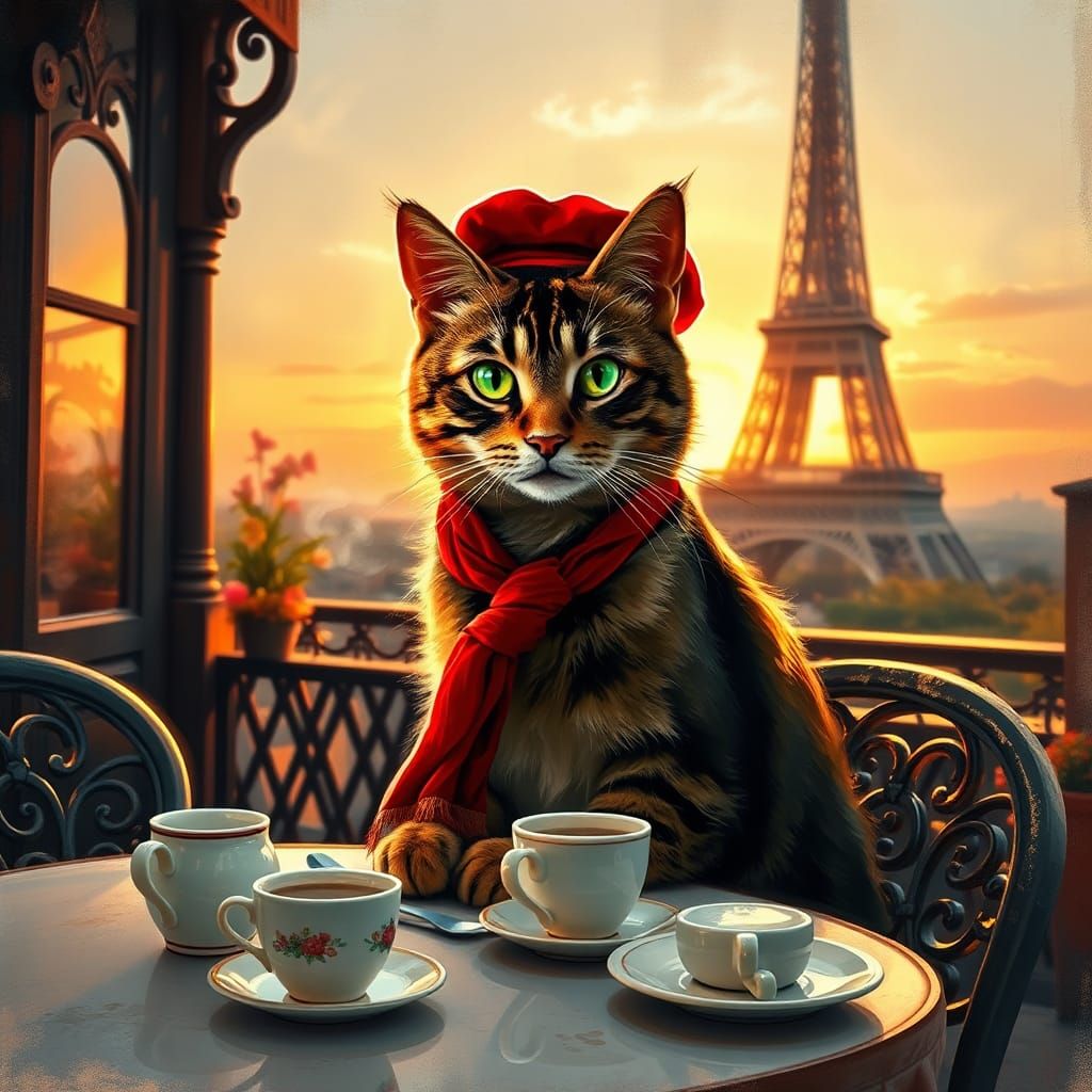 Aristocratic Cat at Cafe, Digital Impressionism