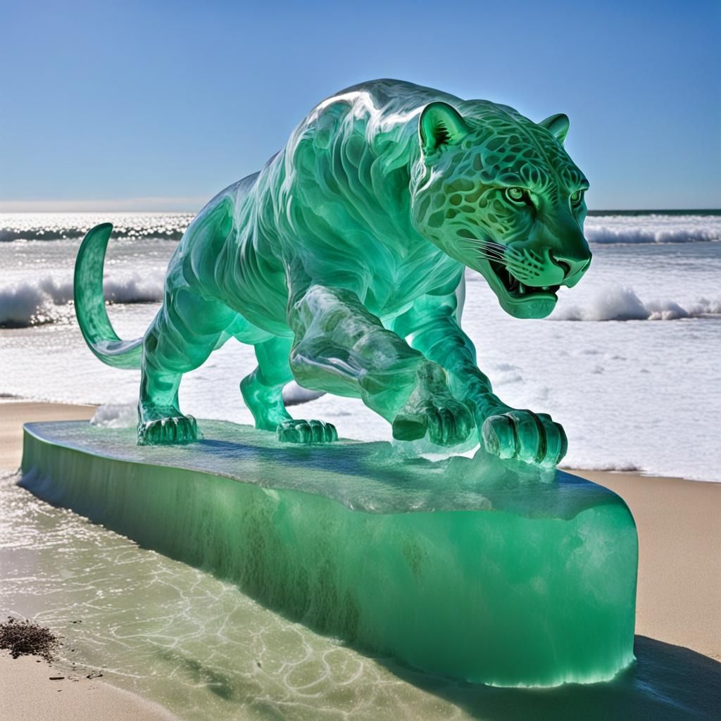 Jaguar Ice Sculpture Surfing a Wave