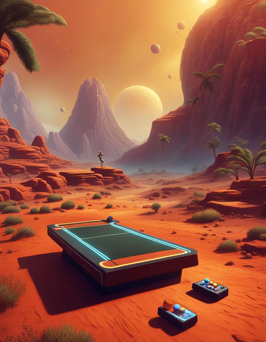 Atari Pong Player in Detailed Matte Painting