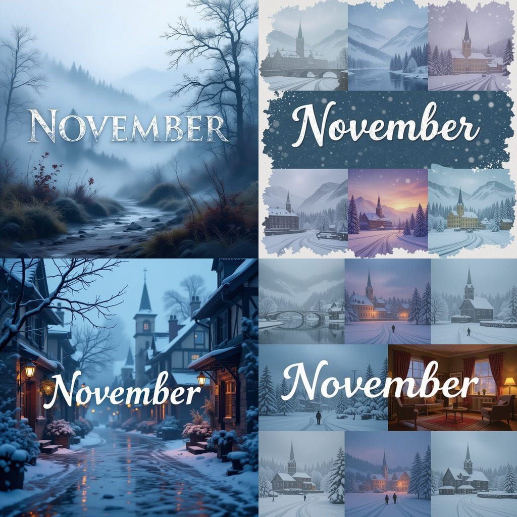 November Collage with Snowy & Foggy Scenes