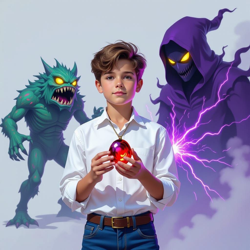 Boy Attacked by Monster with Shadowy Figure