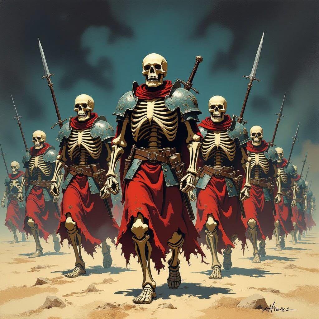 Armored Skeleton Soldiers March in Ominous Parade