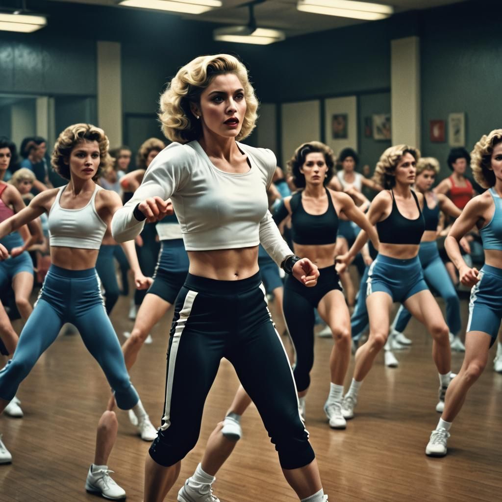 Madonna Leads 1980s Aerobics Class: Hyperrealistic Photo