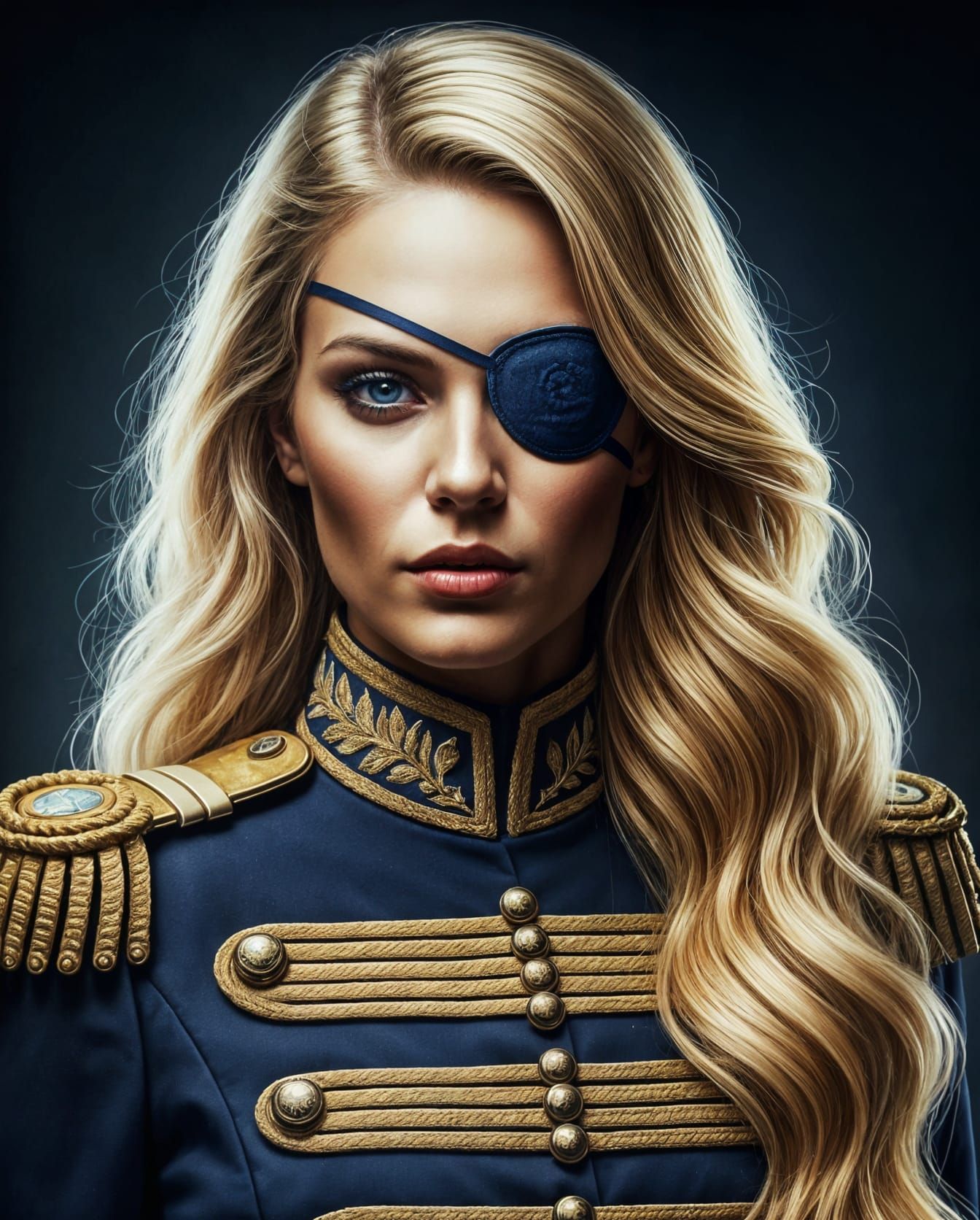 Military Woman Portrait with Eyepatch in Fine Art Style