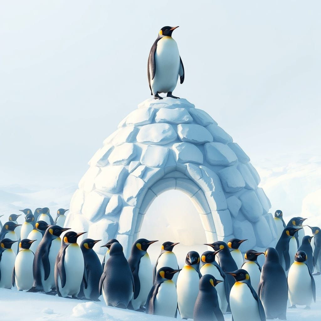 Regal Penguin in Whimsical Arctic Scene