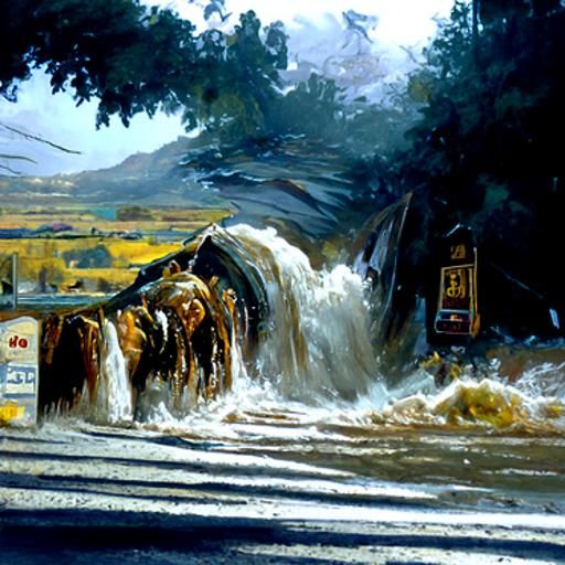 Dramatic Flood Scene as Oil Painting