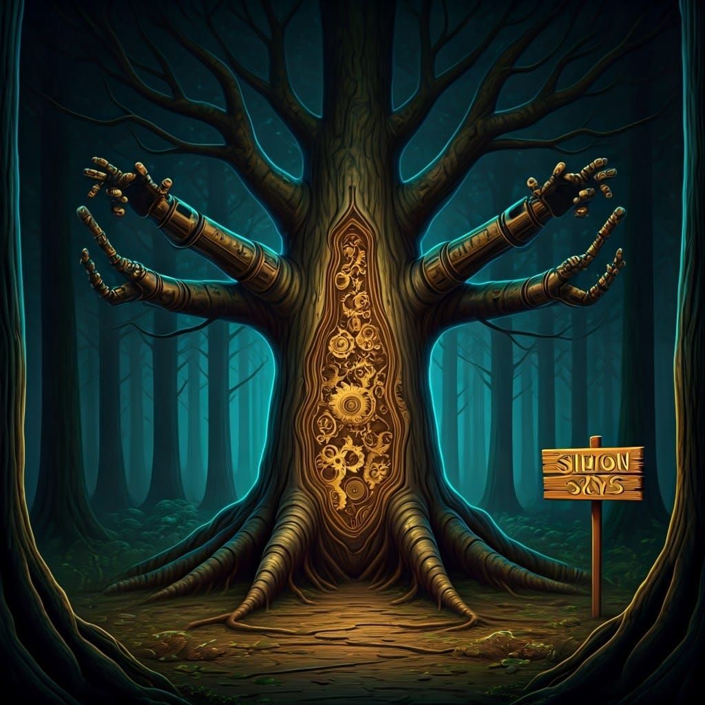 Cyberpunk Robotic Tree with Steampunk Gears