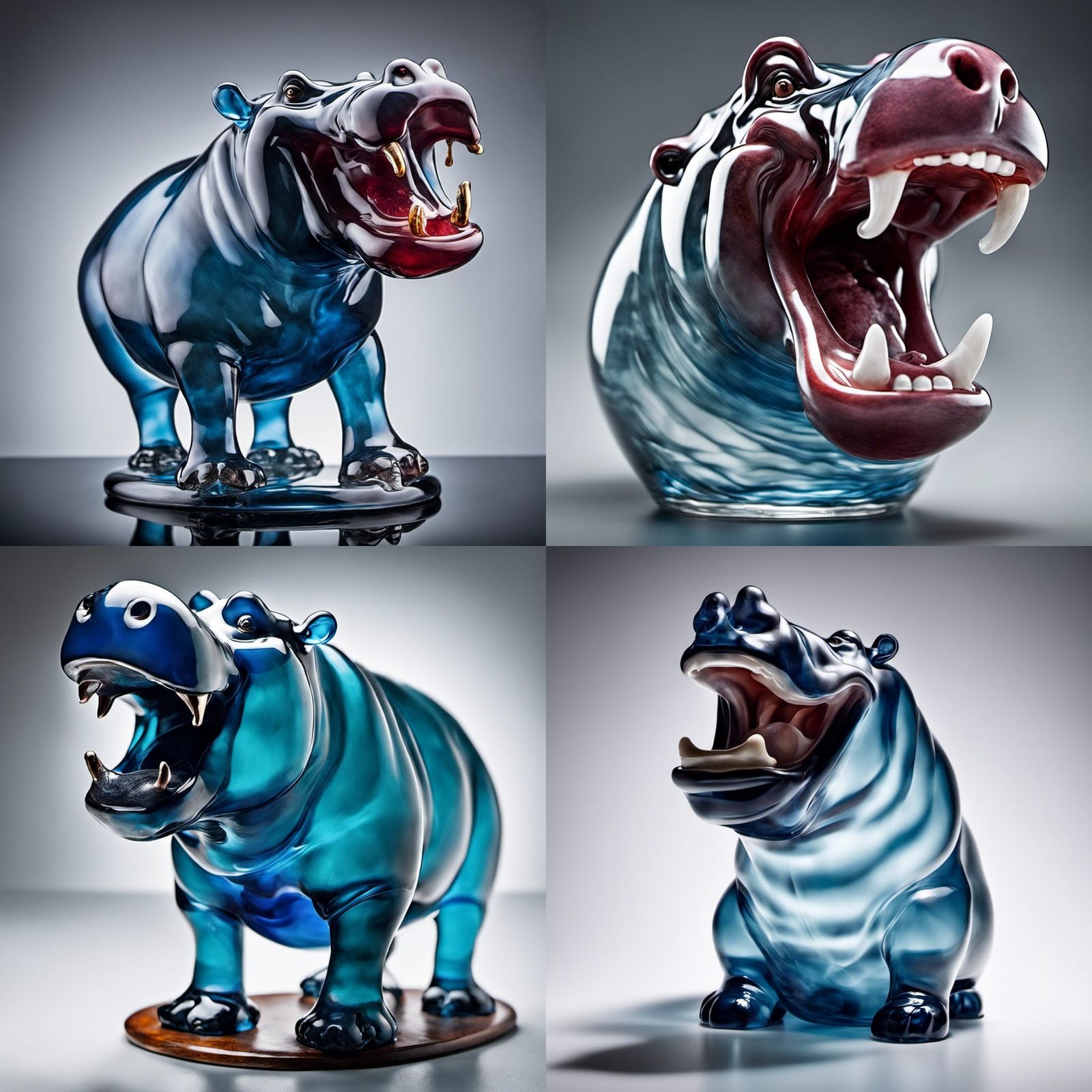 Blown Glass Hippo Yawning: Professional Photography