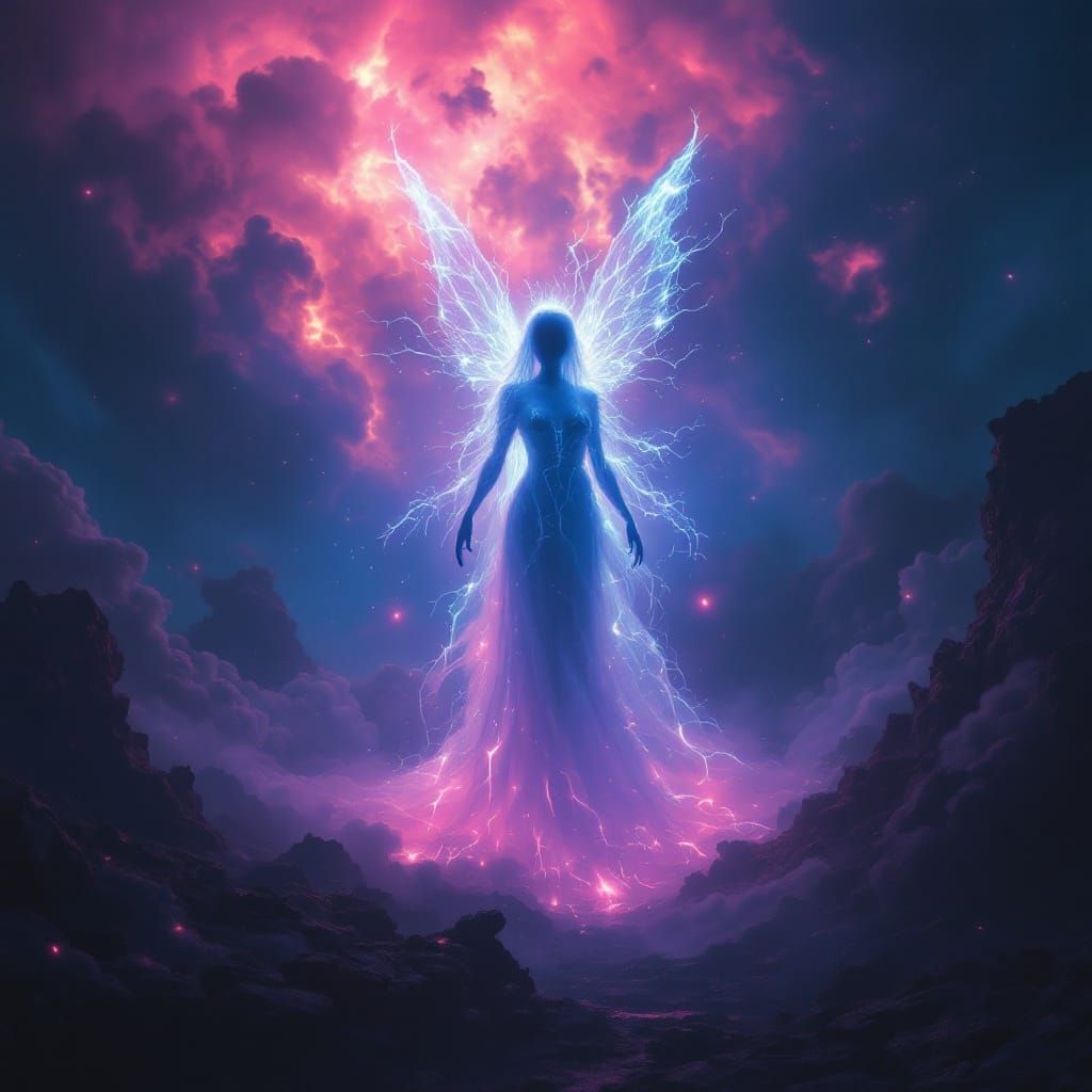 Ghostly Fairy Queen Emerges in Eerie Dystopian Night