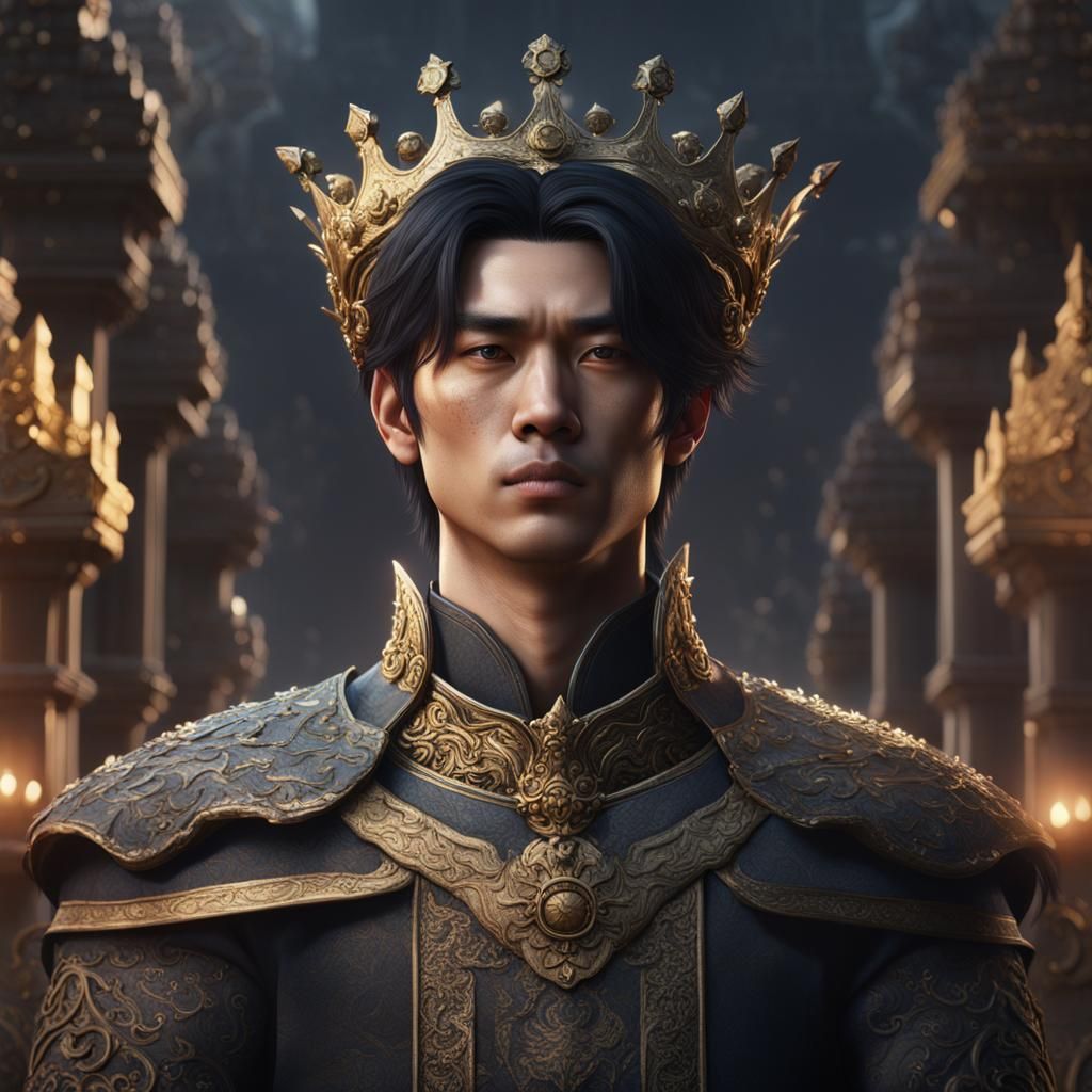 Young Asian Man with Crown: Detailed Fantasy Art