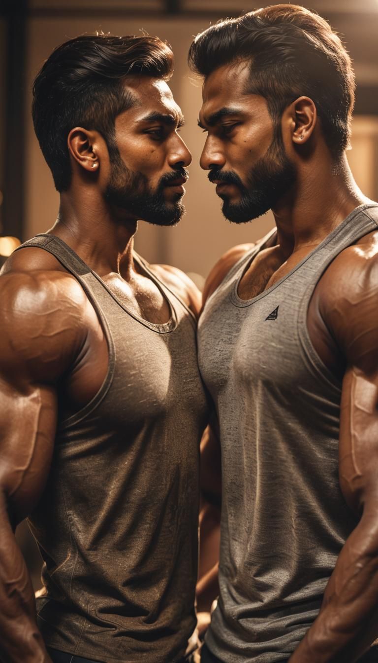Passionate Kiss: HD Portrait of Bodybuilder Couple