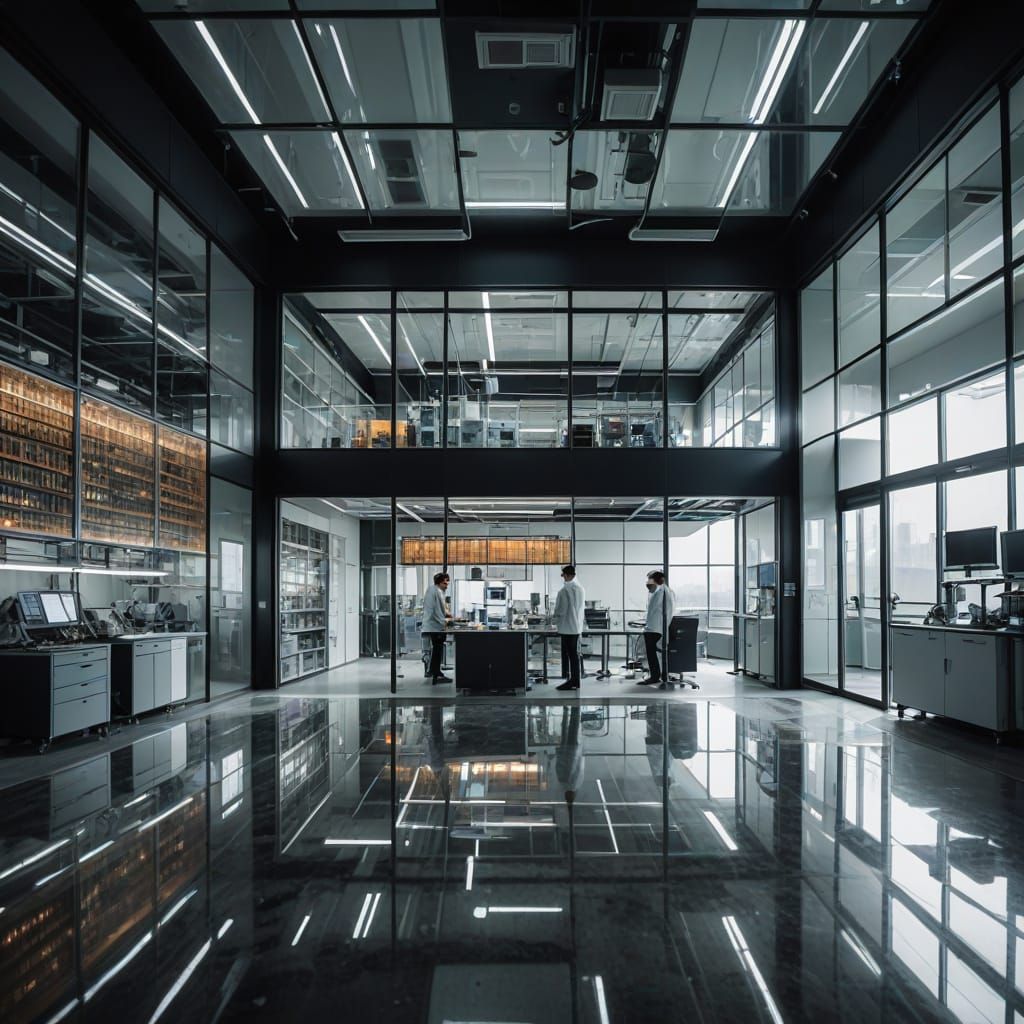 A Laboratory Scene Reflected in Glass with a Sense of Moveme...