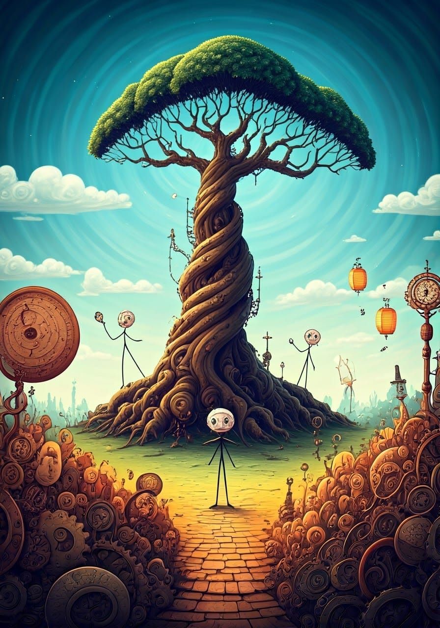 Whimsical Landscape in Gothic Steampunk Doodle Style