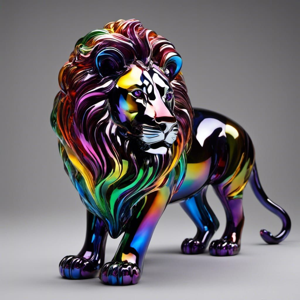 Colorful Glass-Blown Lion Sculpture in Photorealistic 3D