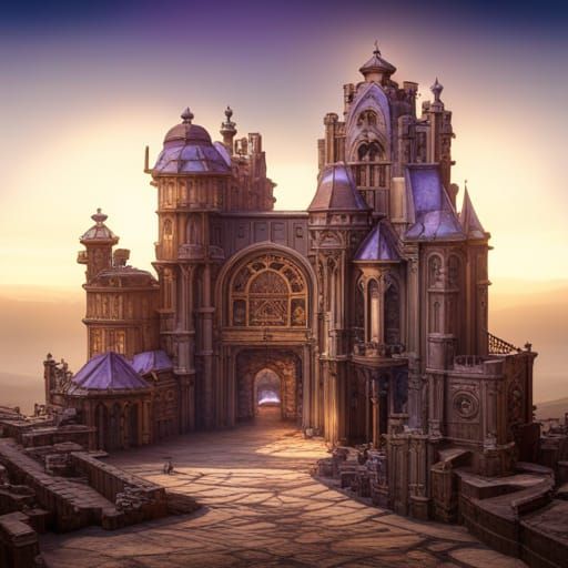 Tanzanite Geode Steampunk Fortress-Palace in Fantasy Art