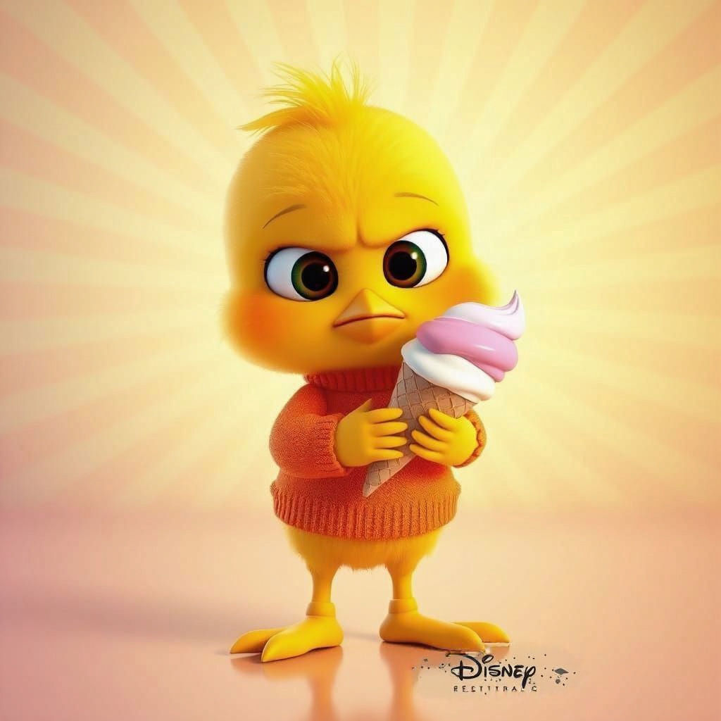 Grumpy Chick Drops Ice Cream: Pixar Style