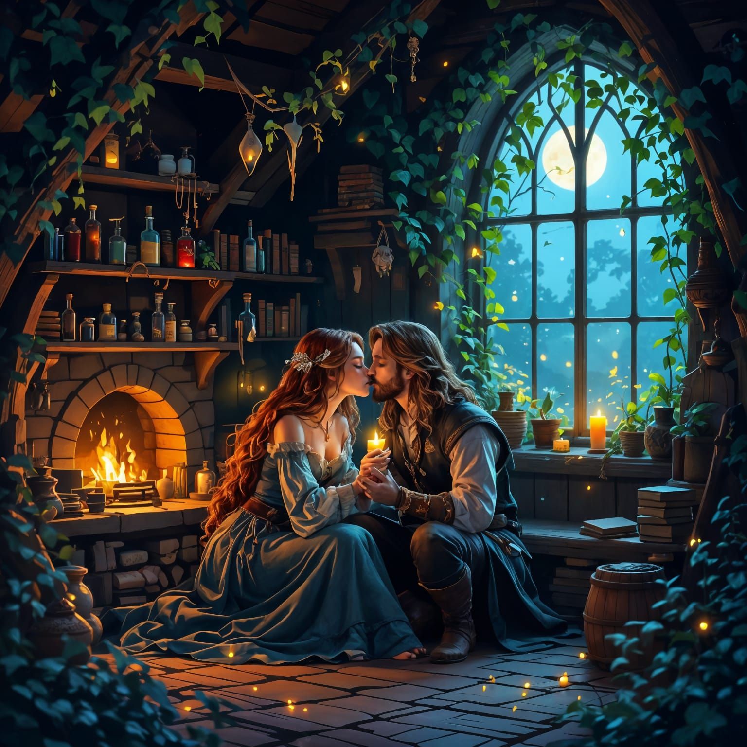 Enchanted Forest Cottage: Magical Kiss at Dusk