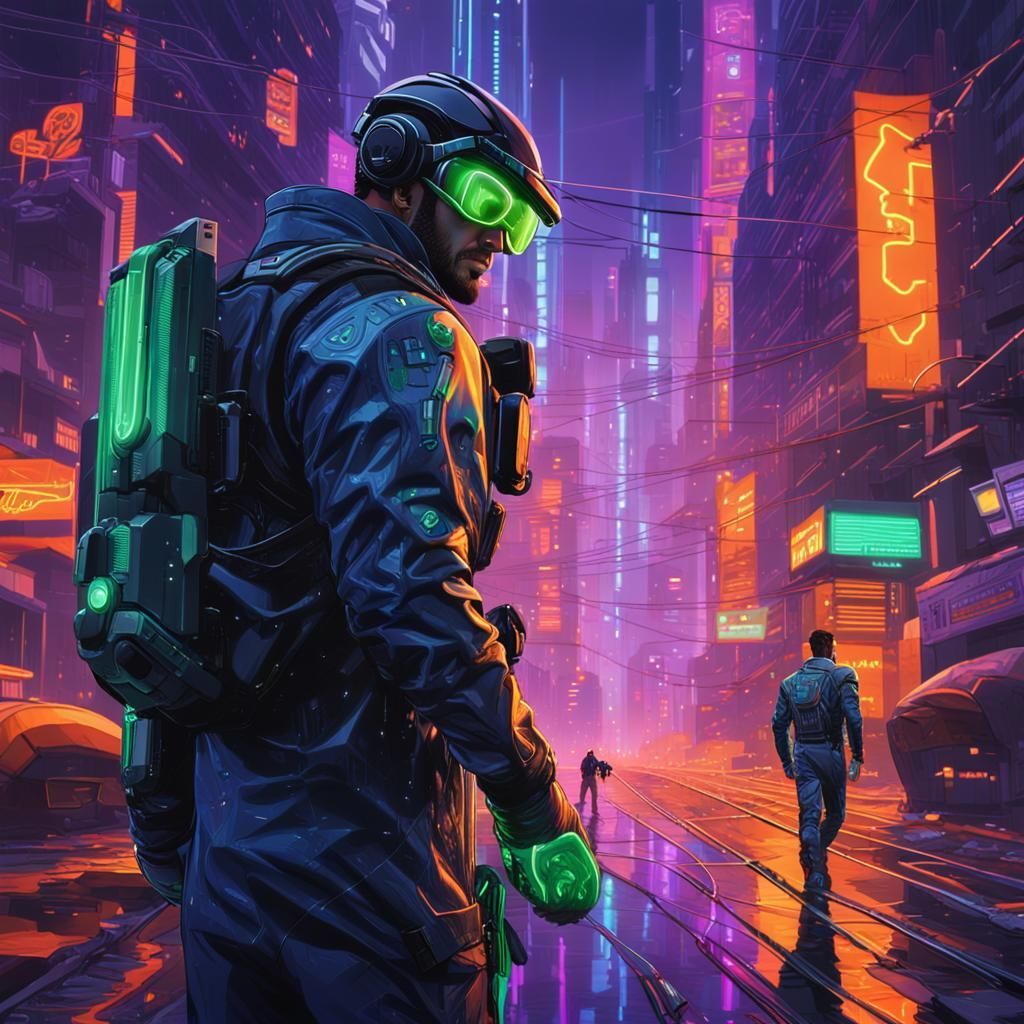Futuristic Cityscape: Sam Fisher in Syd Mead Style
