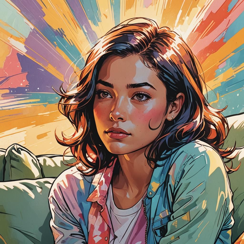 Sunbeam Portrait in Vibrant Comic Book Art Style