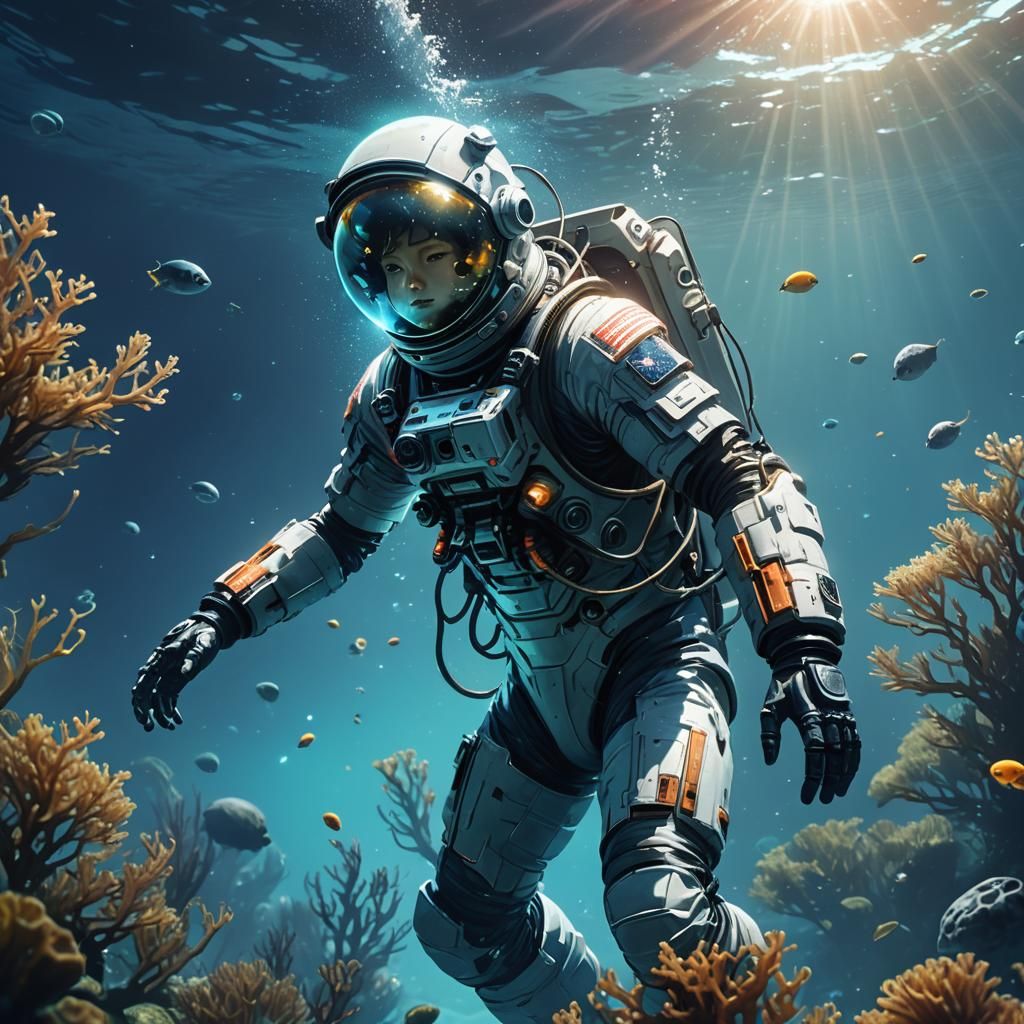 Astronaut Underwater: Sci-Fi Anime Concept Art