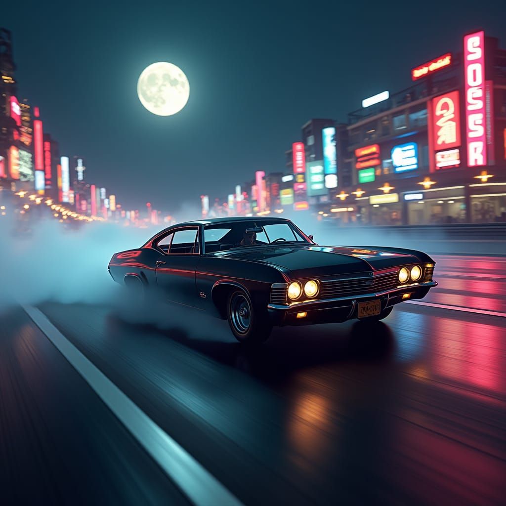 1967 Impala Speeds Down Highway in Retro-Futuristic Matte Pa...