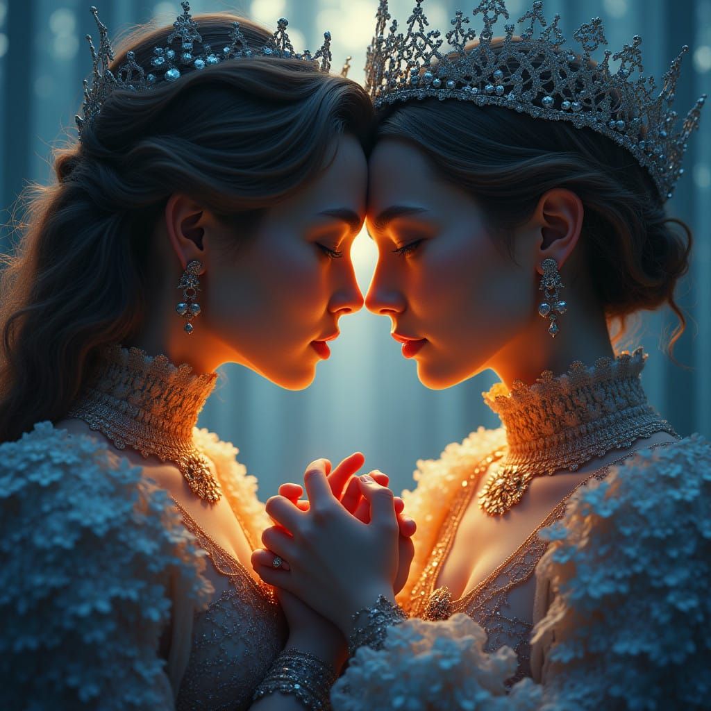 Ethereal Fantasy Couple Embracing in Rich, Mystical Setting