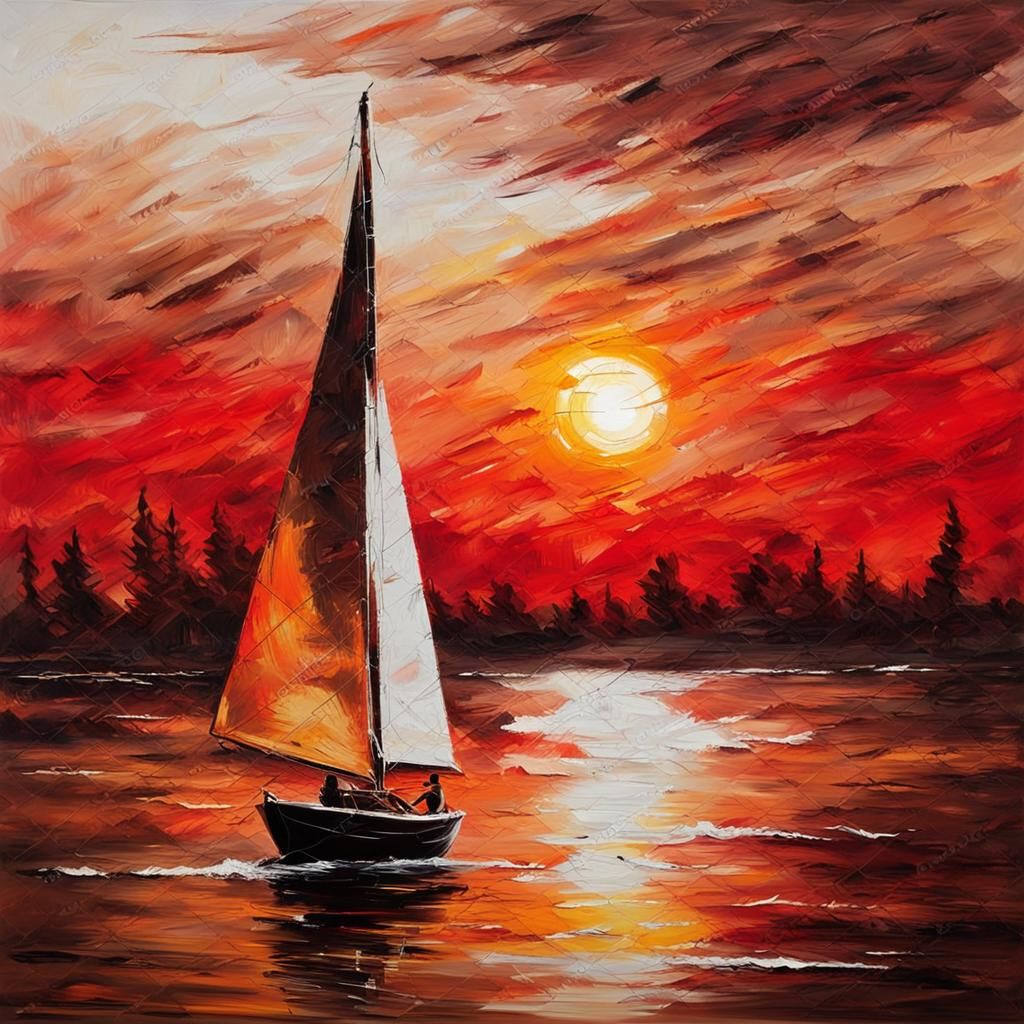 Sailboat at Sunset: Impressionist Oil Painting
