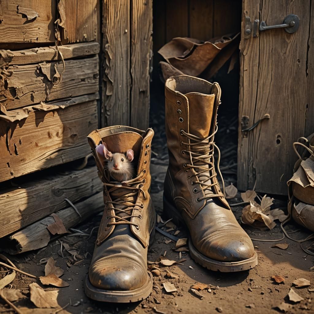 Weathered Boots and Curious Mouse, as Digital Art