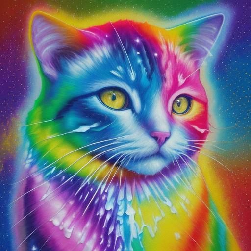 Rainbow Tie-Dye Cat: Neo-Impressionist Oil Painting