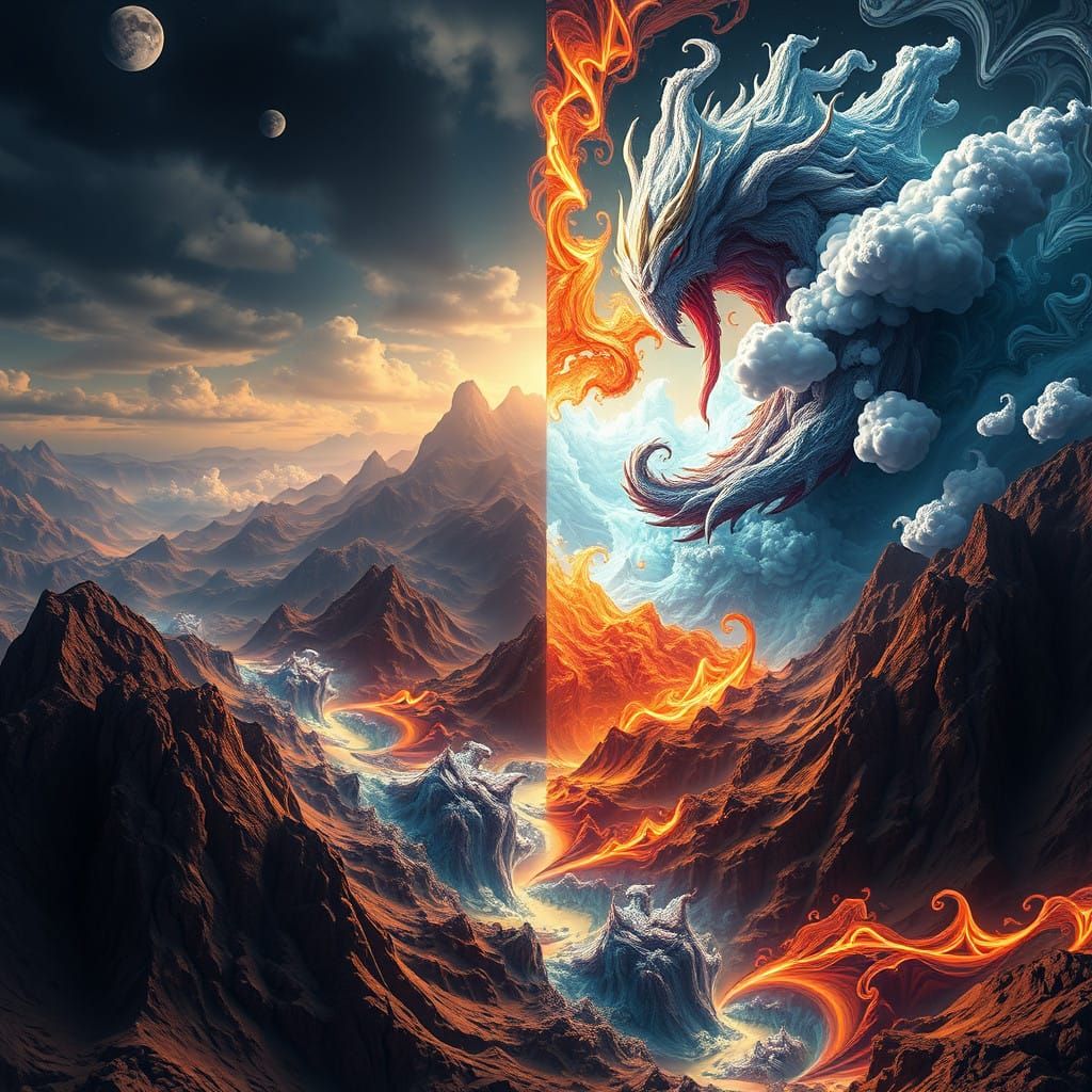 Surreal Fractal Landscapes Unfurl as Elemental Forces Meet i...