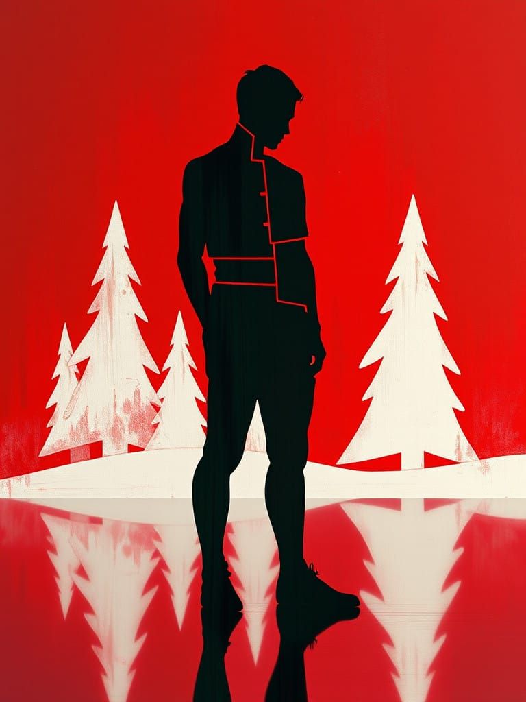 Abstract Deconstructed Figure in Vibrant Christmas Colors