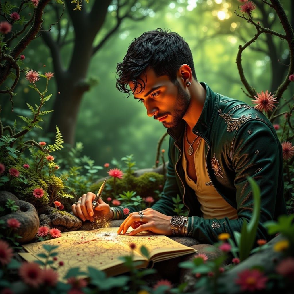 Ancient Elf Loremaster Mapping Magical Energy