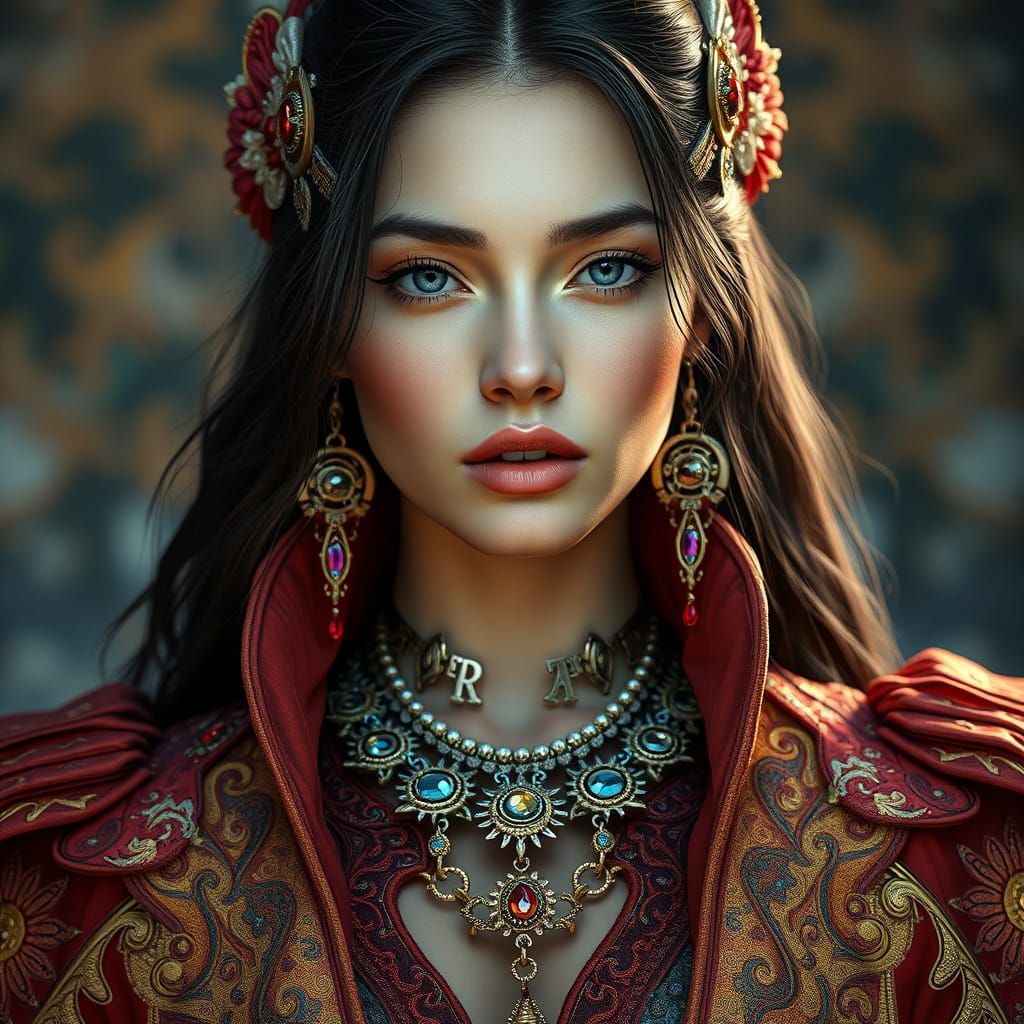 Hyperrealistic Portrait of Woman with Futuristic Jewelry
