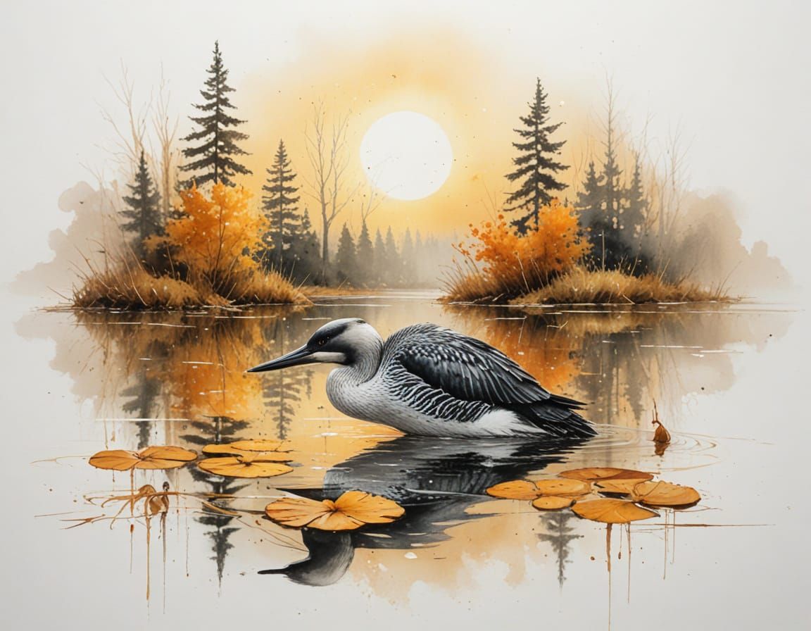 Forested Lake at Dawn with Moonlit Glow, Painterly Realism