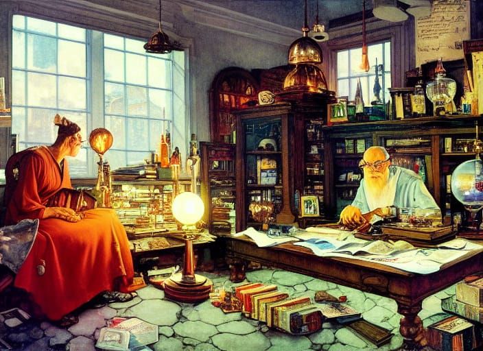 Wizard's Laboratory with Crystal Ball and Magic Runes