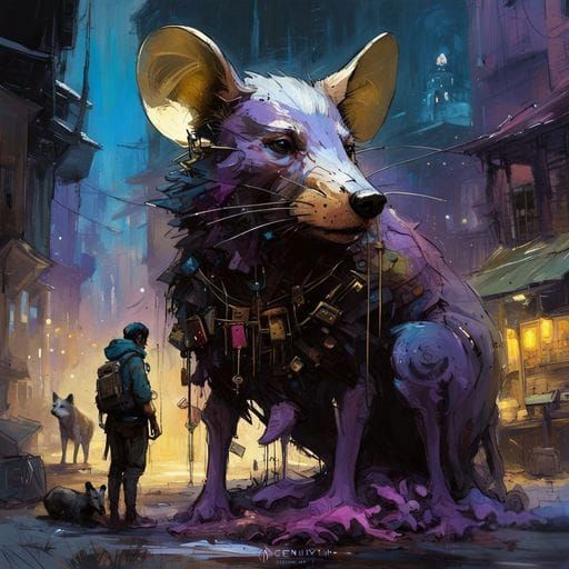 Giant Mouse with Wolf Pets in Fine Art Style