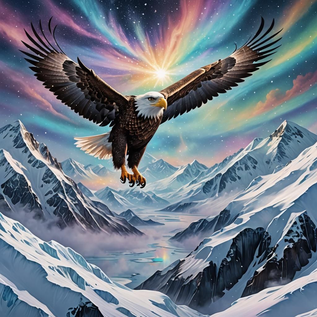 Snow Eagle Flying in Antarctica: Astral Illustration