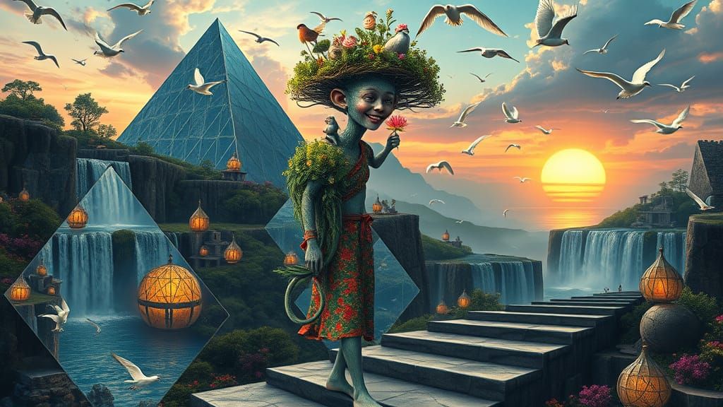 Floating City in Sacred Geometry Psychedelic Art Style