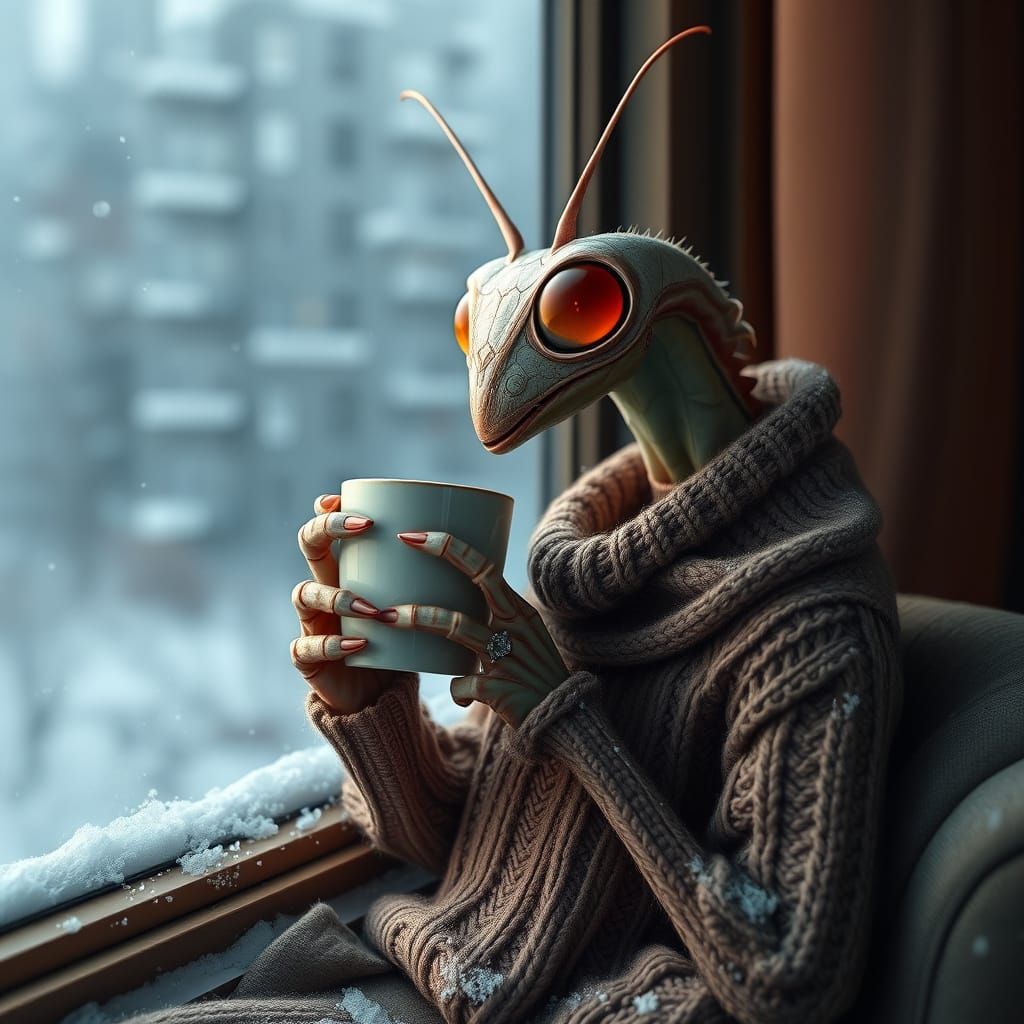 Mantis in Winter Wonderland Cozy Sweater