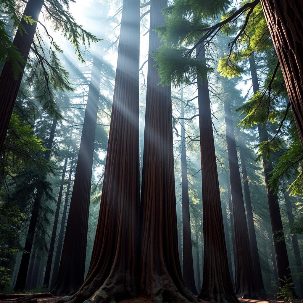 Majestic Giant Sequoia Grove in National Park Landscape