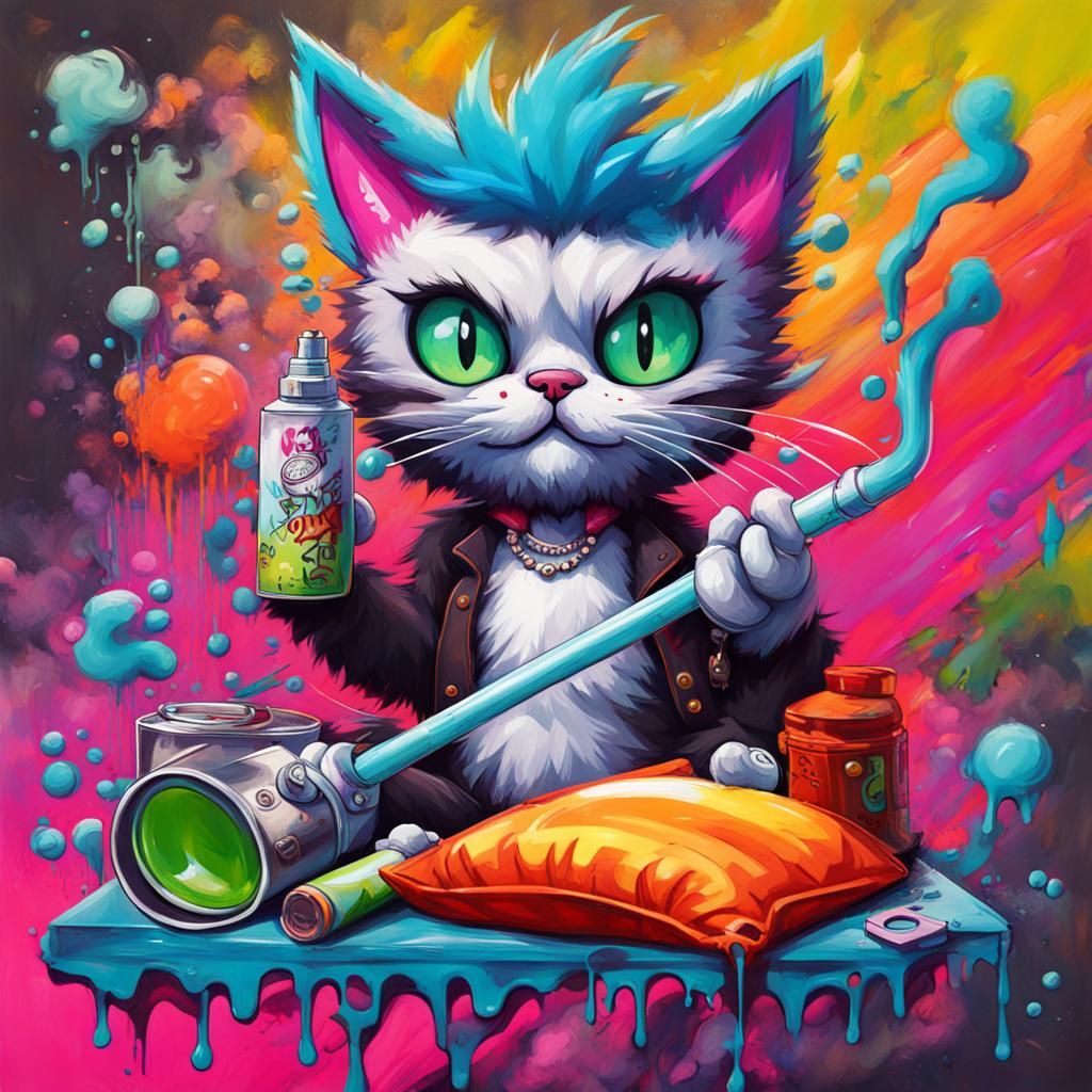 Kitten Amidst Cannabis Culture: Graffiti Art Style