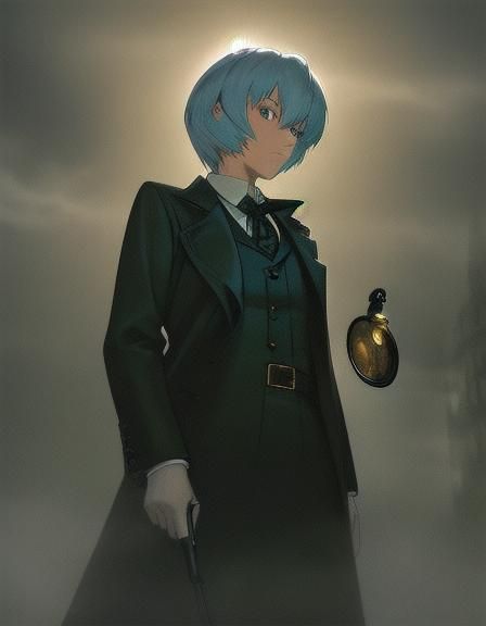 Rei Ayanami as Film Noir Detective in Anime Style