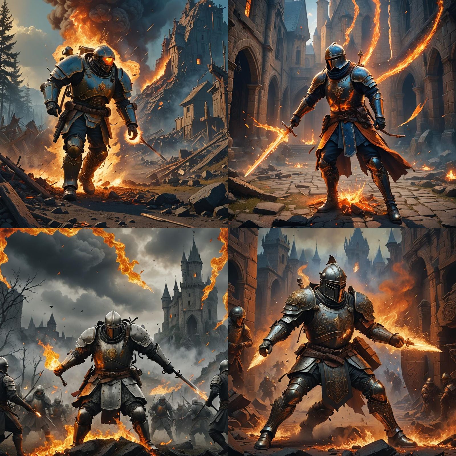 Fireball Hitting Medieval Soldier in Fantasy Art