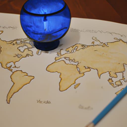 Antique World Map with Candlelight in Ink Drawing Style