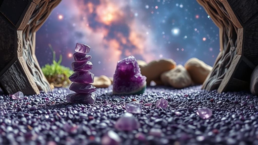 Cosmic Zen Garden with Amethyst Crystals