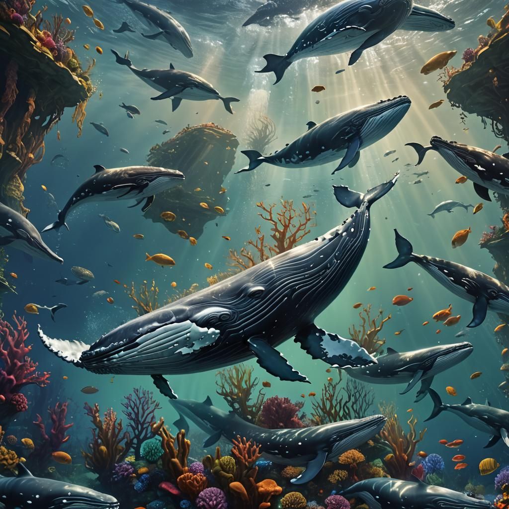 Underwater Whale: Detailed Matte Painting in Deep Color