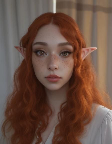 Young Woman with Orange Hair and Elf Ears Portrait