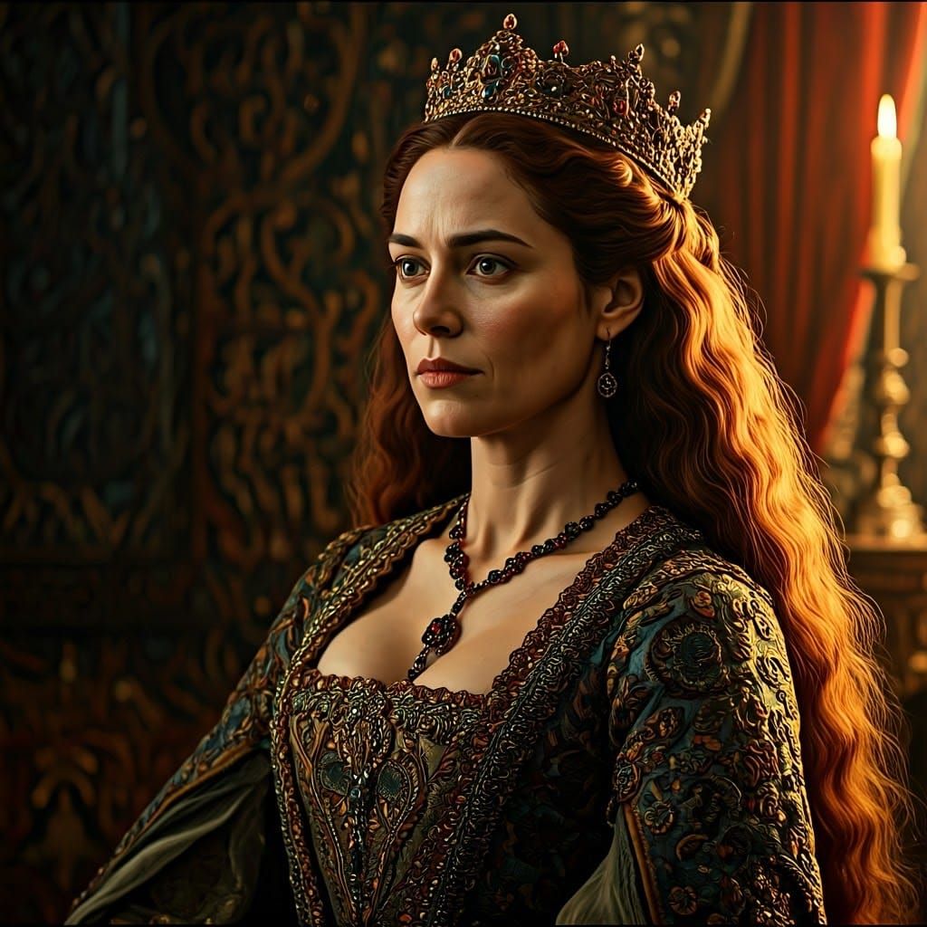 Queen Ramona Hyperrealistic Portrait in Opulent Attire