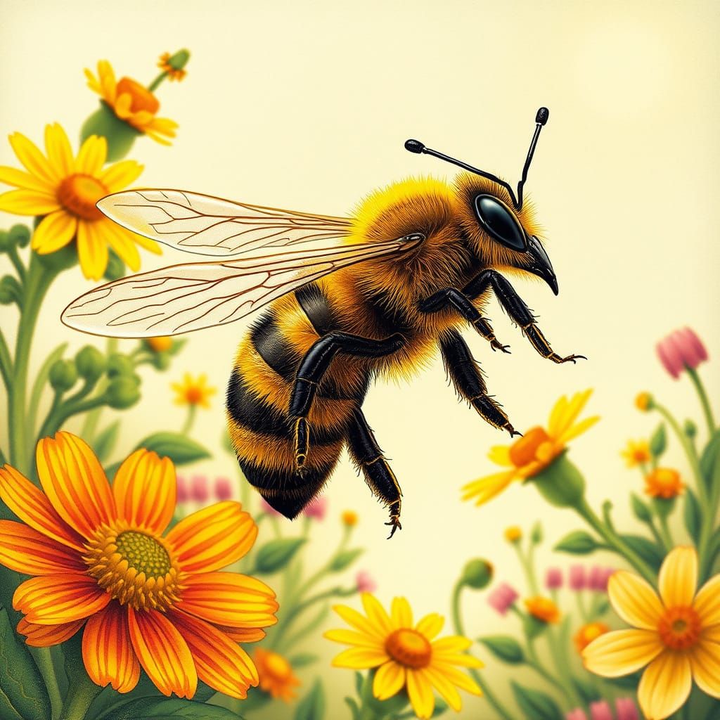 Whimsical Bee in Lush Floral Arrangements